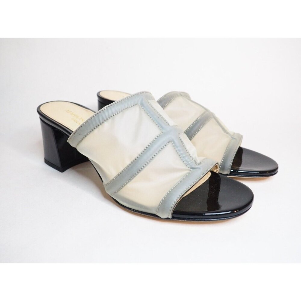 Marion Parke Black Patent Leather & Sheer Plastic Paneled Heels, Size 7 (US) 37
